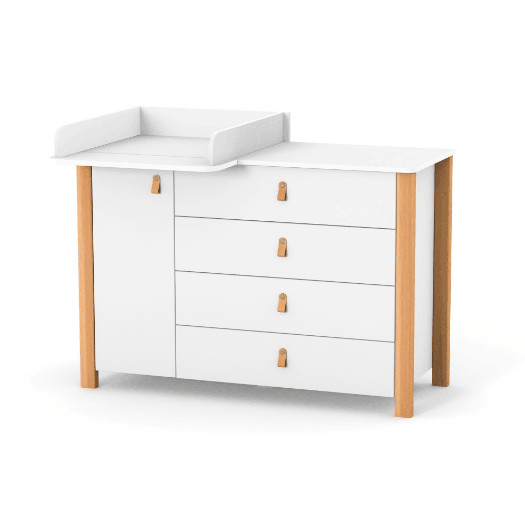 Dětská komoda Zukko Gekko Kids, 120x50x85cm, Bílá / Přírodní Buk